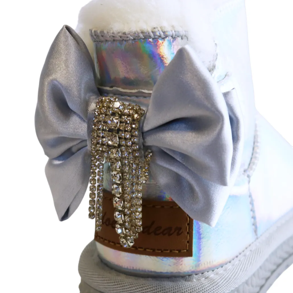 Handcrafted Rhinestone Chain Bowtie Metallic Boot - Silver