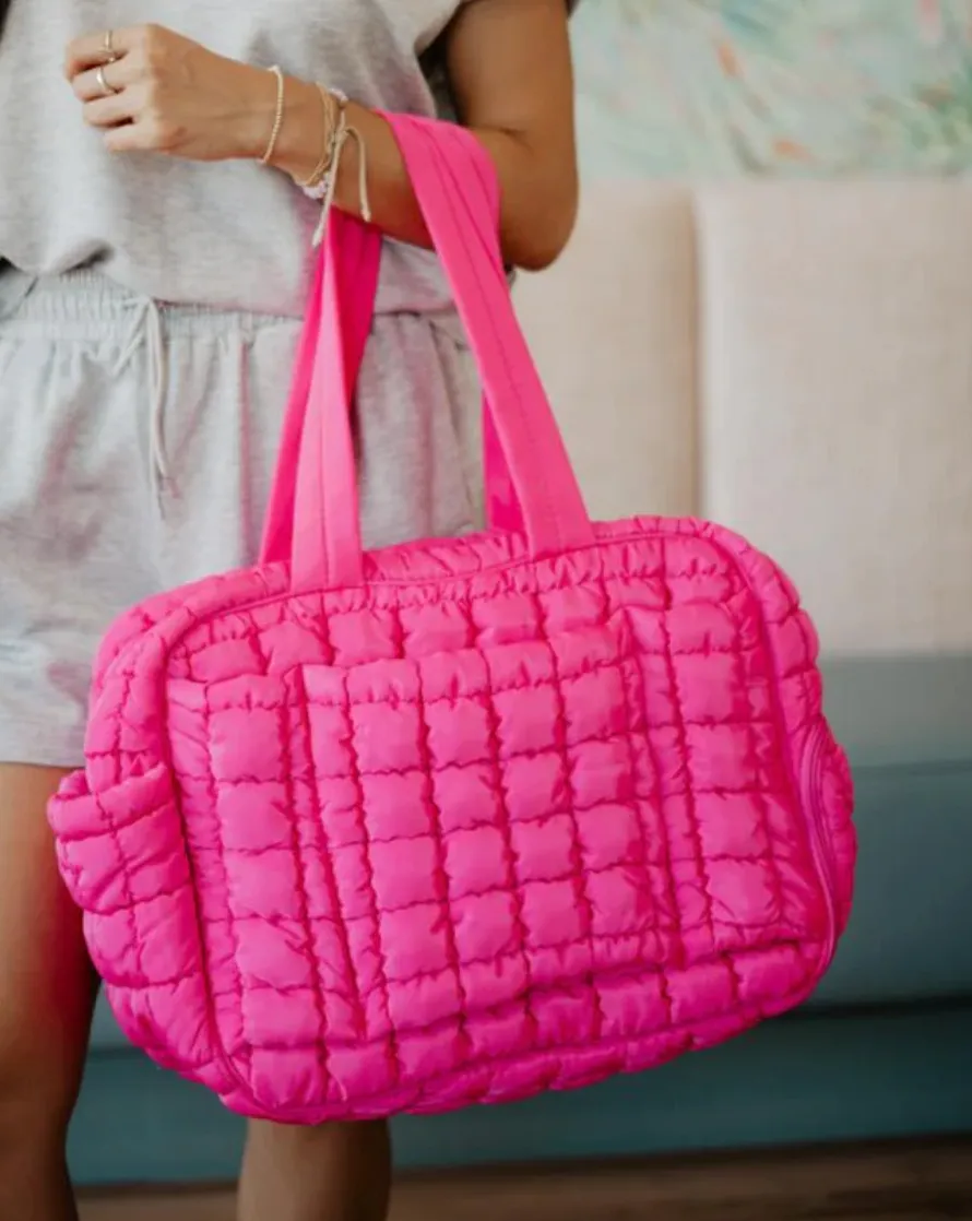 Hot Pink Quilted Weekend Duffel Bag
