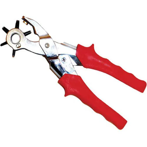 Leather Hole Punch Hand Pliers Belt Holes Punches Plastic Rubber Varies Size New HD Chrome Leather Hole Puncher Revolver Style W/ Standard Punch Dies Belt Shoe PUN 01