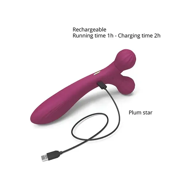 Love to Love Fireball Rechargeable Dual Ended Silicone Body Massager & Vibrator Plum Star
