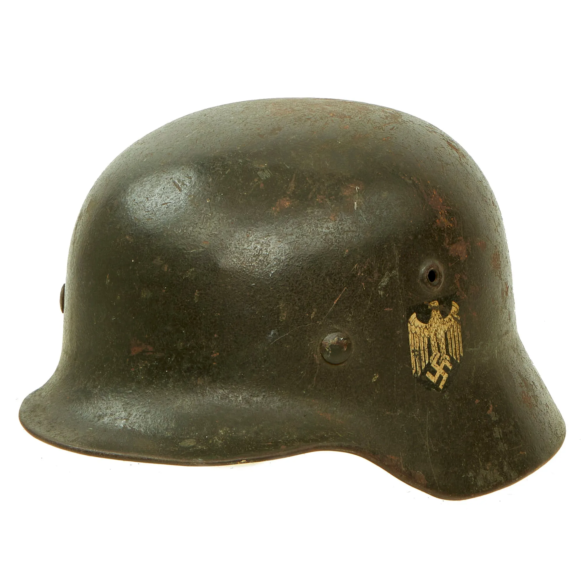 Original German WWII Documented USGI Bring Back Set - Army Heer M40 Single Decal Helmet & Kriegsmarine Coastal Artillery M38 Cap