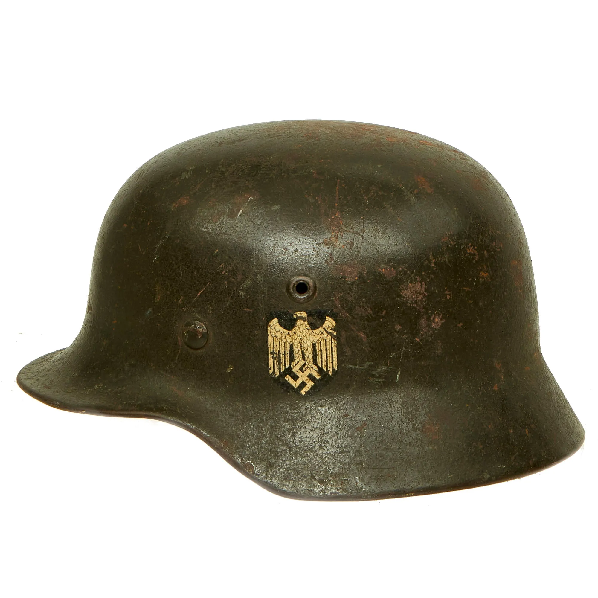 Original German WWII Documented USGI Bring Back Set - Army Heer M40 Single Decal Helmet & Kriegsmarine Coastal Artillery M38 Cap