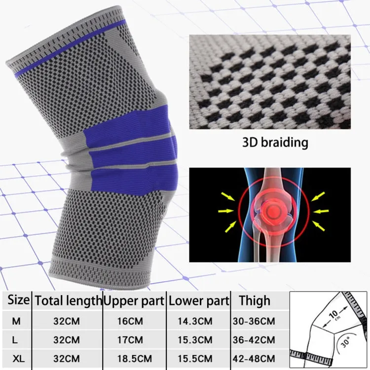 Outdoor Fitness Mountaineering Knit Protection Silicone Anti - collision Spring Support Sports Knee Protector, Size: M(Light Grey)