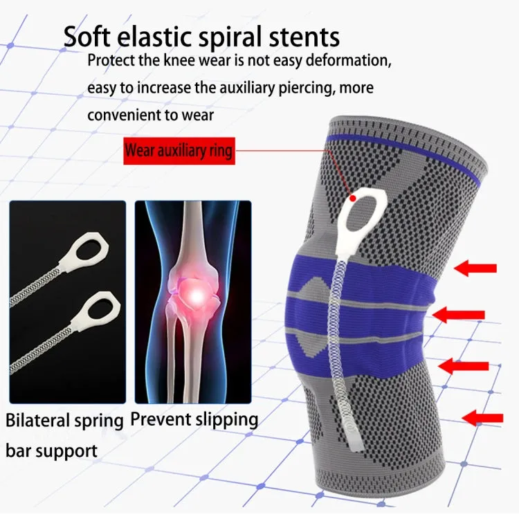 Outdoor Fitness Mountaineering Knit Protection Silicone Anti - collision Spring Support Sports Knee Protector, Size: M(Light Grey)
