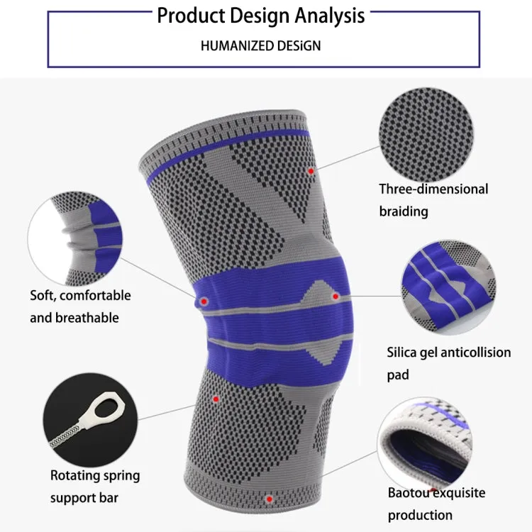 Outdoor Fitness Mountaineering Knit Protection Silicone Anti - collision Spring Support Sports Knee Protector, Size: M(Light Grey)