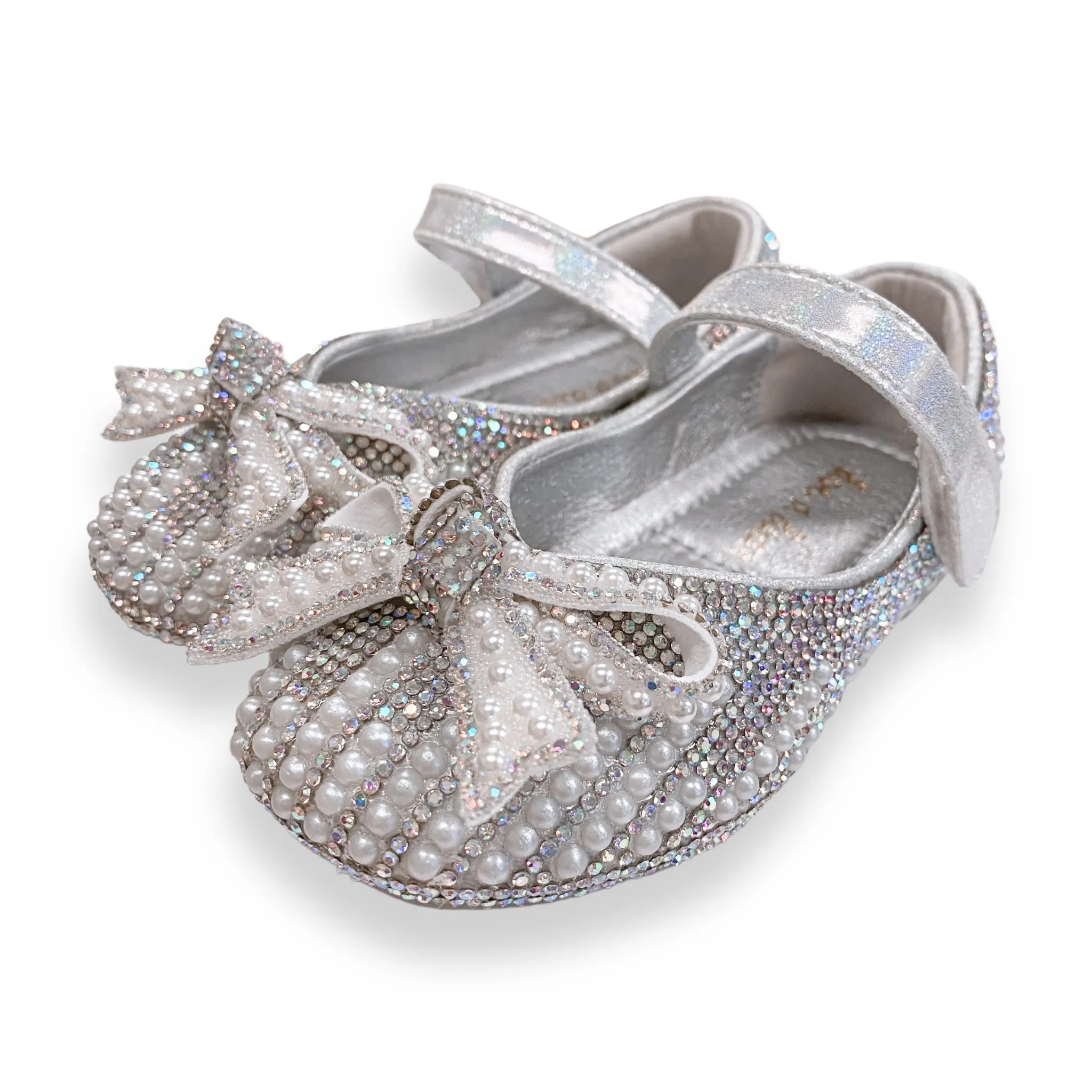 Pearl & Rhinestone Flat Shoes - Silver