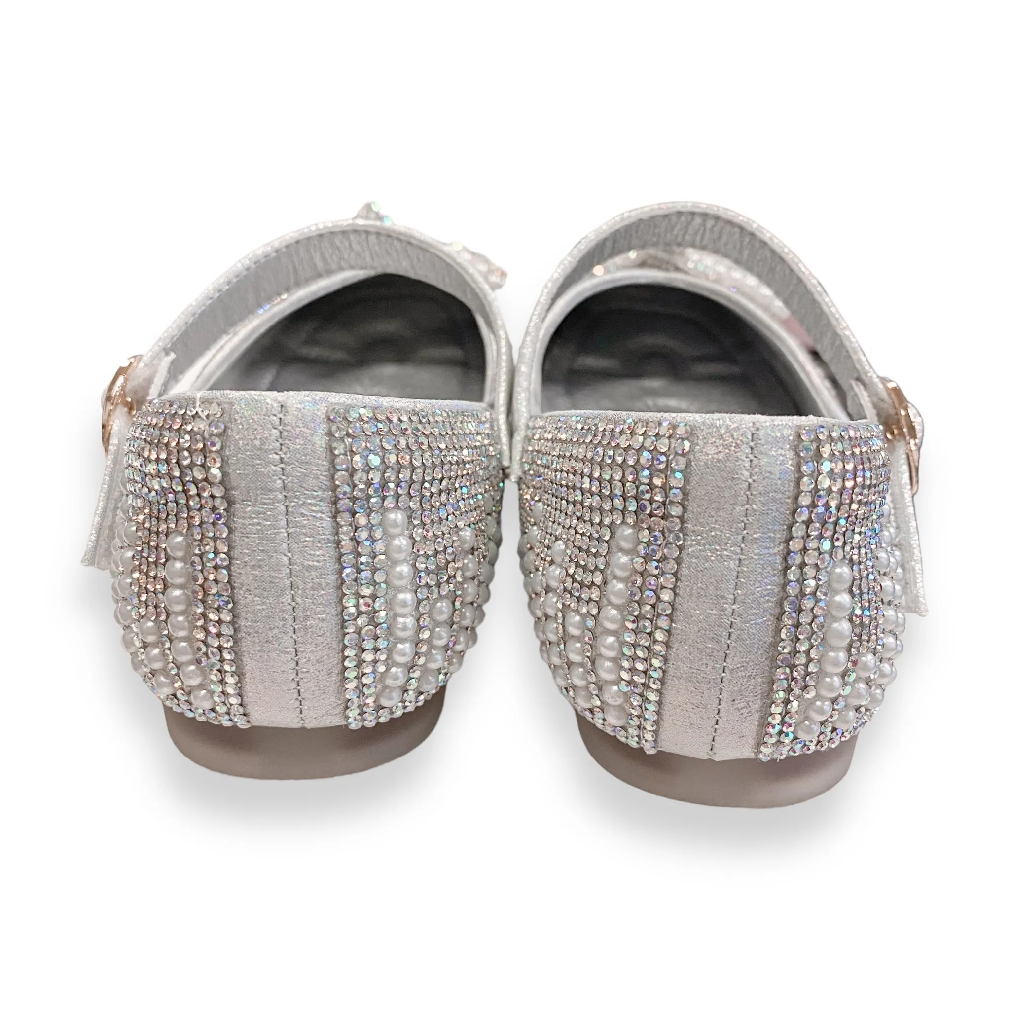 Pearl & Rhinestone Flat Shoes - Silver