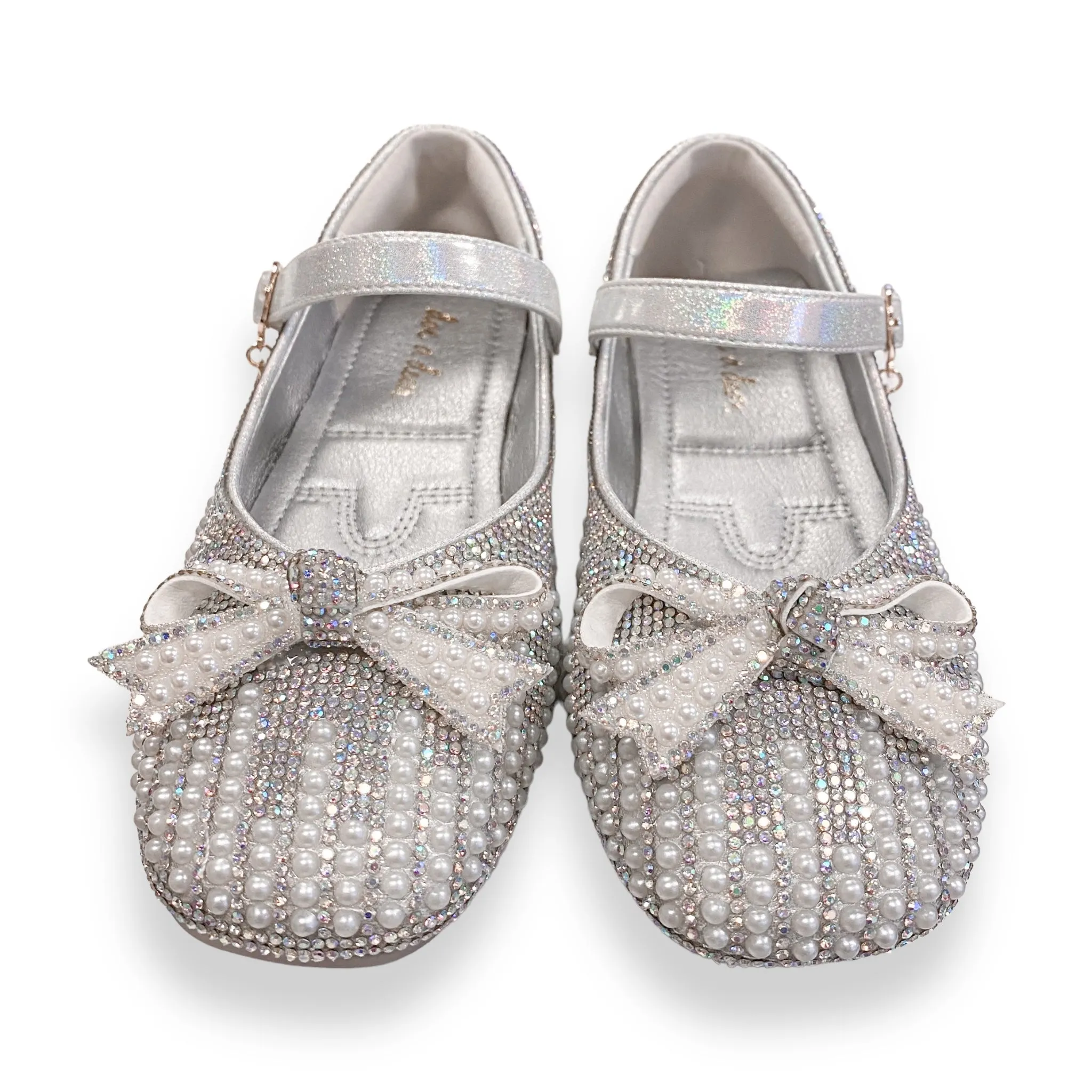 Pearl & Rhinestone Flat Shoes - Silver