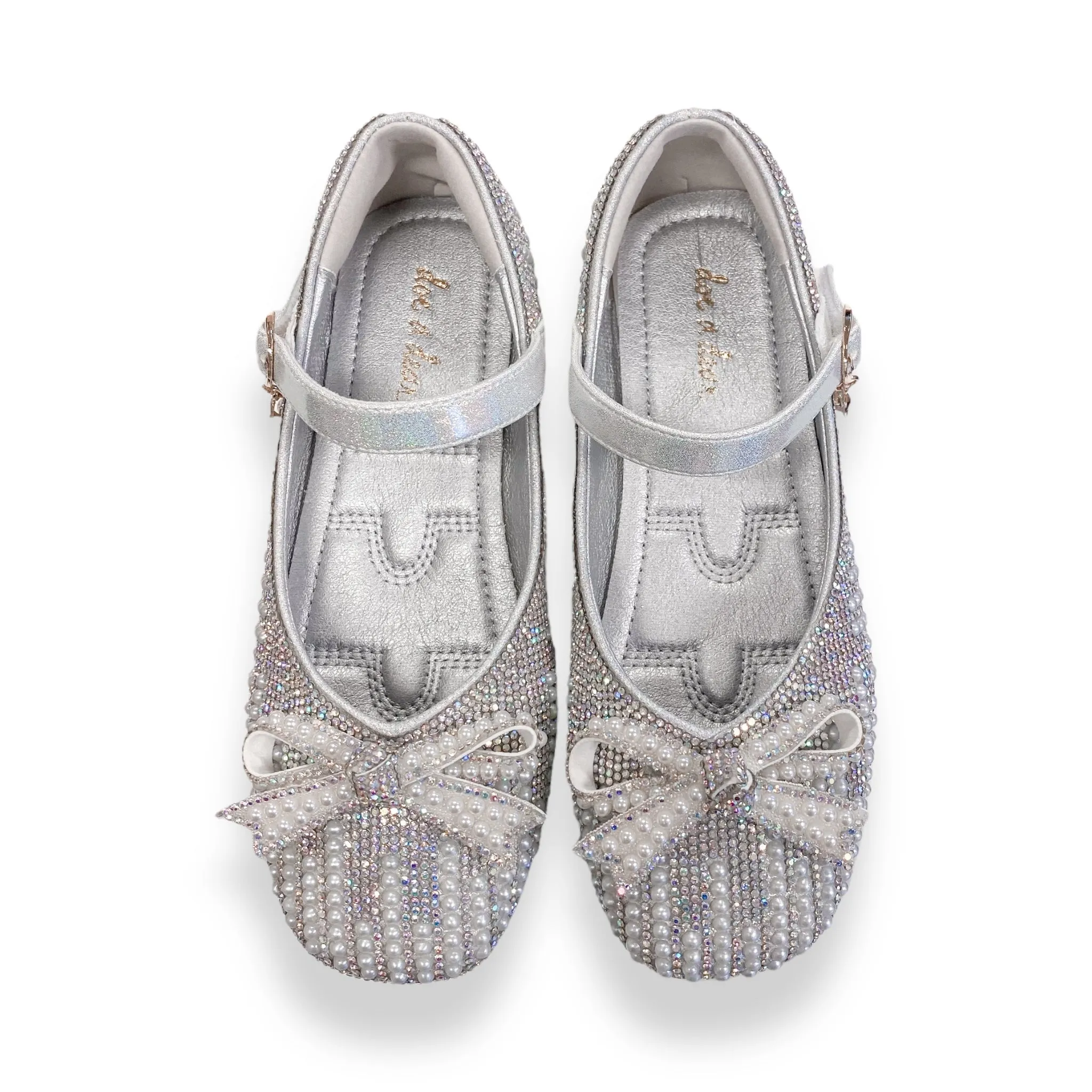 Pearl & Rhinestone Flat Shoes - Silver