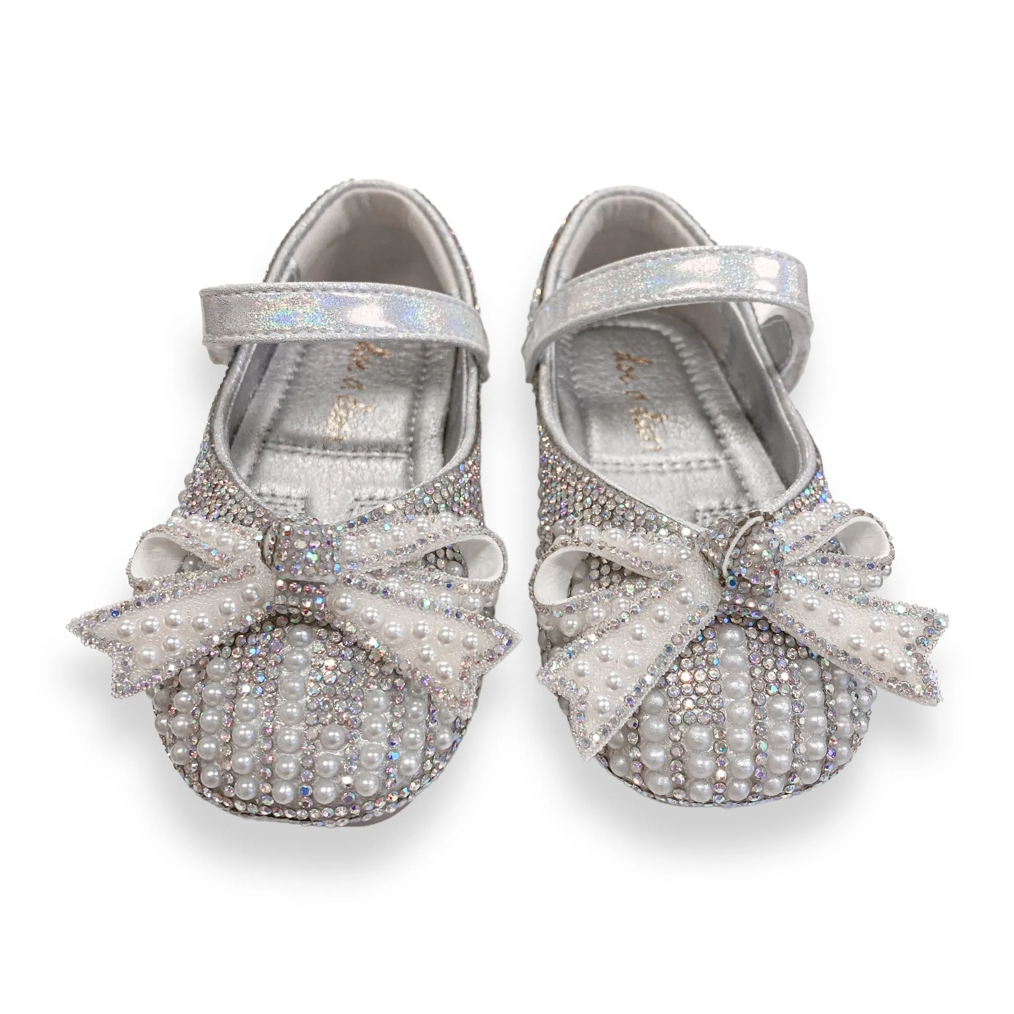 Pearl & Rhinestone Flat Shoes - Silver