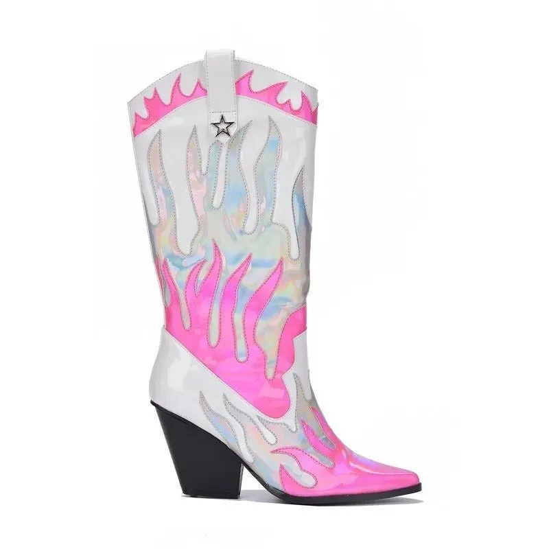 Pre Order:  Flame Patchwork Shiny Boots
