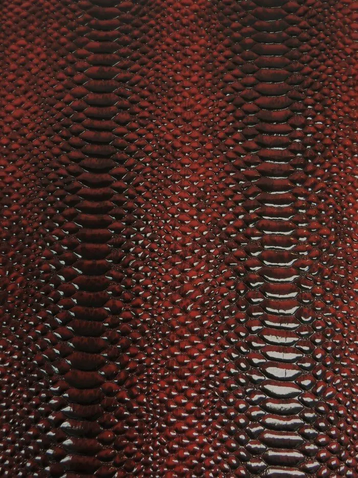 Shiny 3D Serpent Snake Embossed Vinyl Fabric / Devil Red / By The Roll - 30 Yards