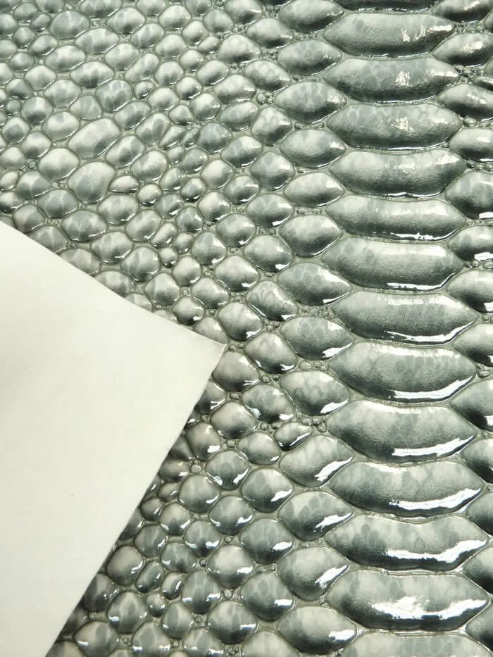 Shiny 3D Serpent Snake Embossed Vinyl Fabric / Southern Brown / By The Roll - 30 Yards