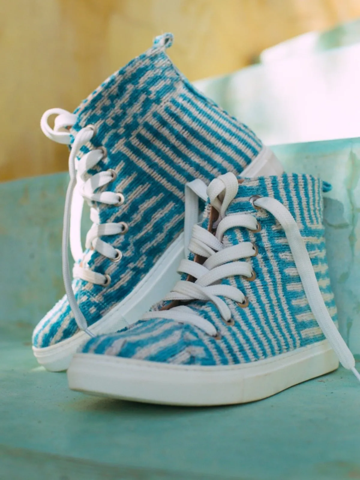 Silk Velvet Teal Stripe High Tops