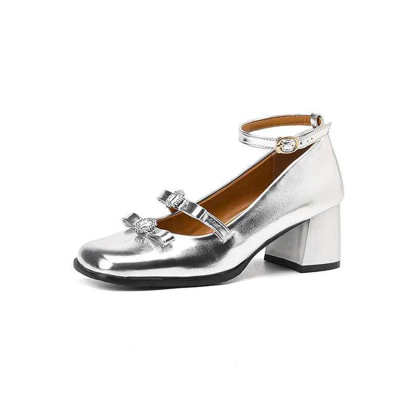 TAVIMART  -  Black Silver Mary Jane Shoes Women Thick High Heels Ankle Strap Buckle Lolita Shoes School Uniform Student Girls Pumps 2024 New