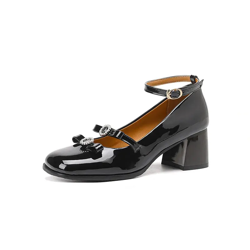 TAVIMART  -  Black Silver Mary Jane Shoes Women Thick High Heels Ankle Strap Buckle Lolita Shoes School Uniform Student Girls Pumps 2024 New