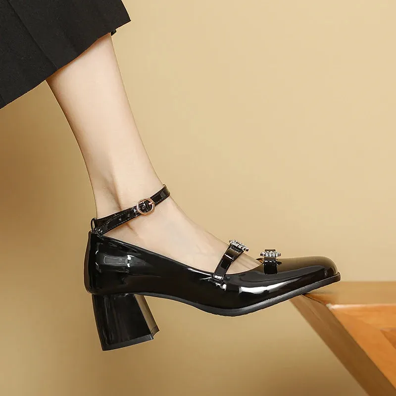 TAVIMART  -  Black Silver Mary Jane Shoes Women Thick High Heels Ankle Strap Buckle Lolita Shoes School Uniform Student Girls Pumps 2024 New