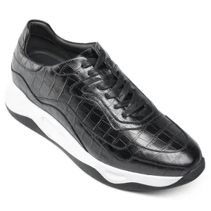 This item only ships to Europe - 7 CM / 2.76 Inches CMR CHAMARIPA Black Leather Casual Shoes - Elevate Your Height with 2.76 Inches Shoe Lifts