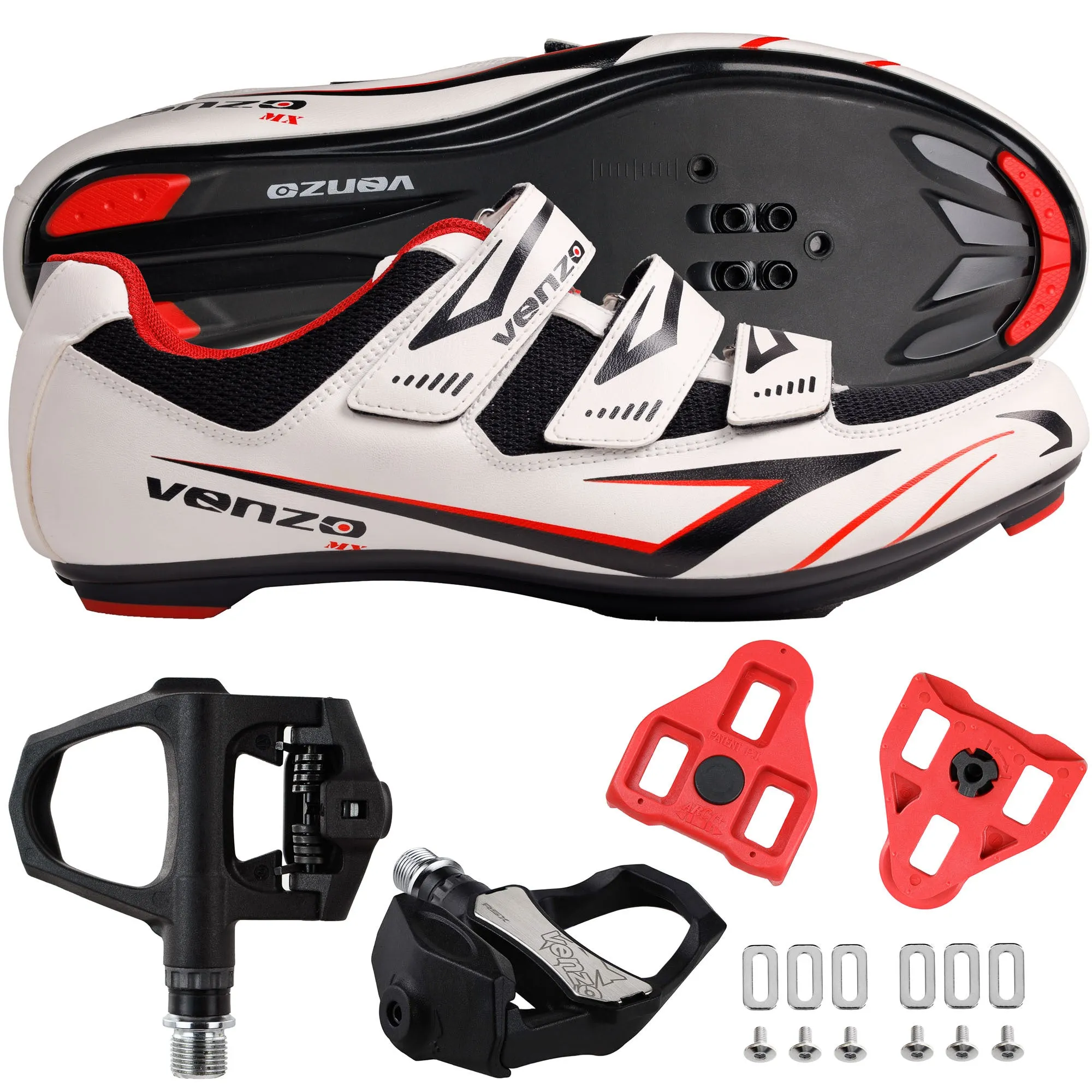 Venzo Bicycle Men’s Road Cycling Riding Shoes - With Bike Clipless Sealed Bearing LOOK Delta Compatible Pedals & 9 Degree Float Cleats - Size 47